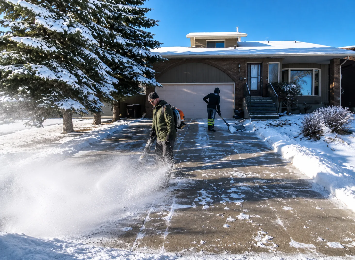 Somerset crew clearing a snow-covered Calgary driveway